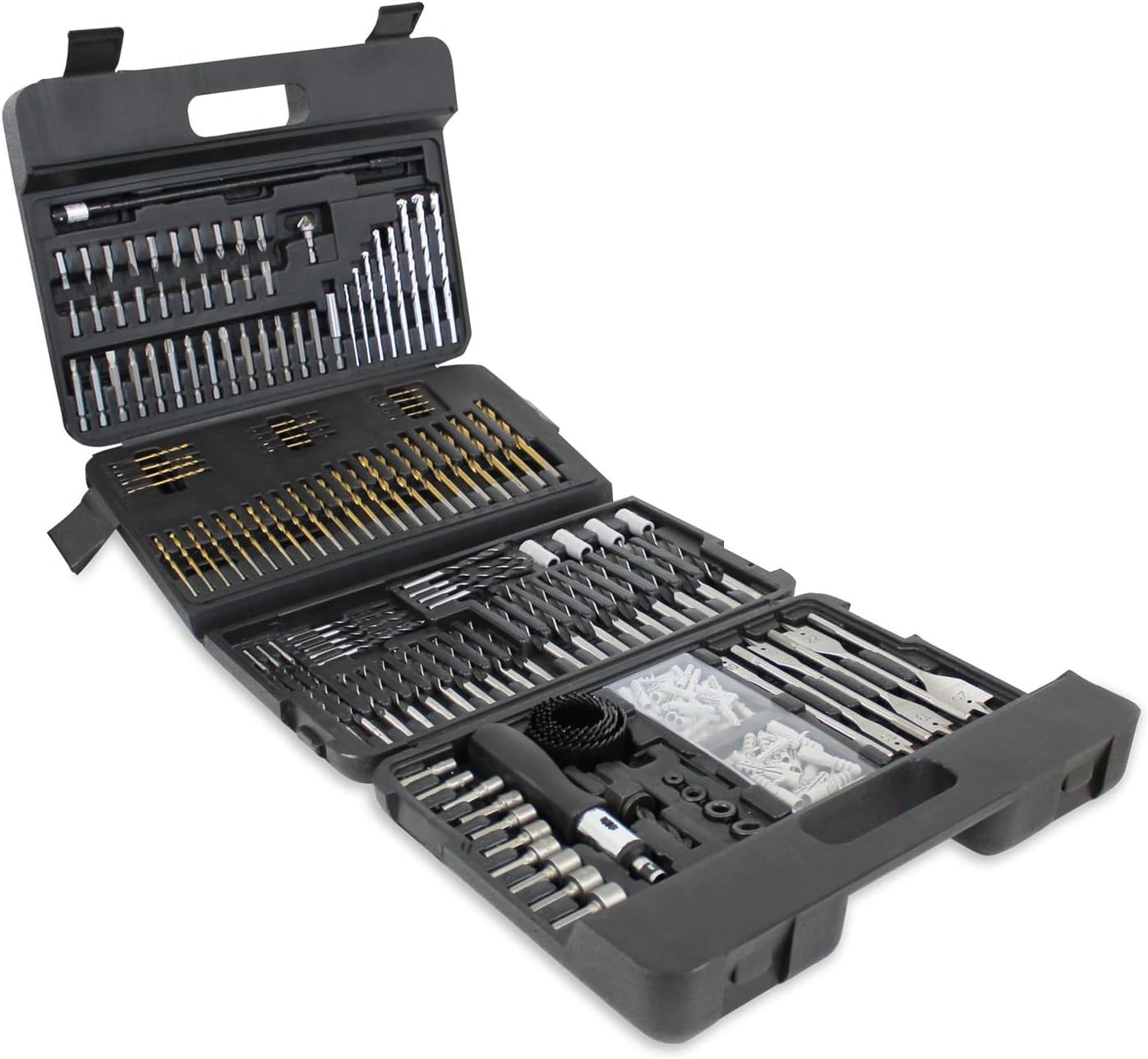 Lumberjack Drill Bit Set 205 Piece HSS Masonry Metal Wood Flat Pozi Bits & Case