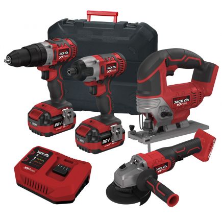 Lumberjack Cordless 20V Combi Drill Impact Driver Drill Jigsaw & Angle Grinder with 4A Batteries & Fast Charger