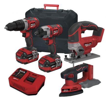 Lumberjack Cordless 20V Combi Drill Impact Driver Drill Detail Sander & Jigsaw with 4A Batteries & Fast Charger