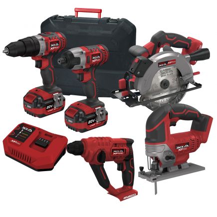 Lumberjack Cordless 20V Combi Drill Impact Driver Jigsaw Circular Saw & SDS Drill with 4A Batteries & Fast Charger