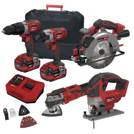 Lumberjack Cordless 20V Combi Drill Impact Driver Drill Jigsaw Circular Saw & Multi Tool with 4A Batteries & Fast Charger