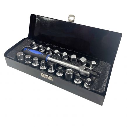 Autojack 18 Piece Oil Drain Sump Plug Key Socket Set 3/8