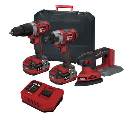 Lumberjack Cordless 20V Twin Kit Combi Drill Impact Driver Drill & Detail Sander with 4A Batteries & Fast Charger